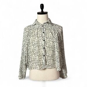 Adara Women's M Long Sleeve Bird Print Button Up Shirt Preppy